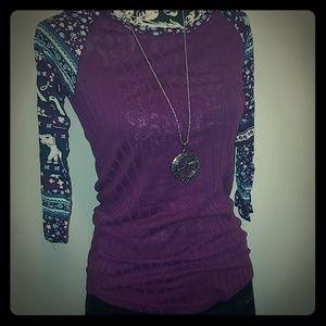 Long sleeve purple t with indian elephant accents
